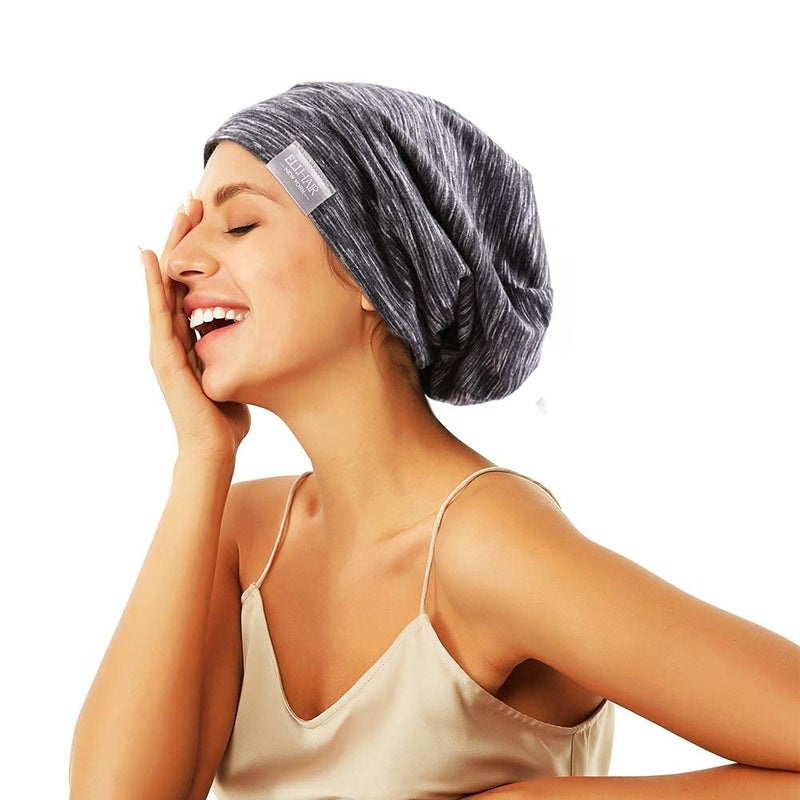 ELIHAIR Beanie Sleep Hats Bonnet for Night Sleeping Cap Silky Lined Satin Bonnet with Adjustable Elastic Band for Women Girls Curly Frizzy Hair Cover(Regular Grey Pale) - Image 1